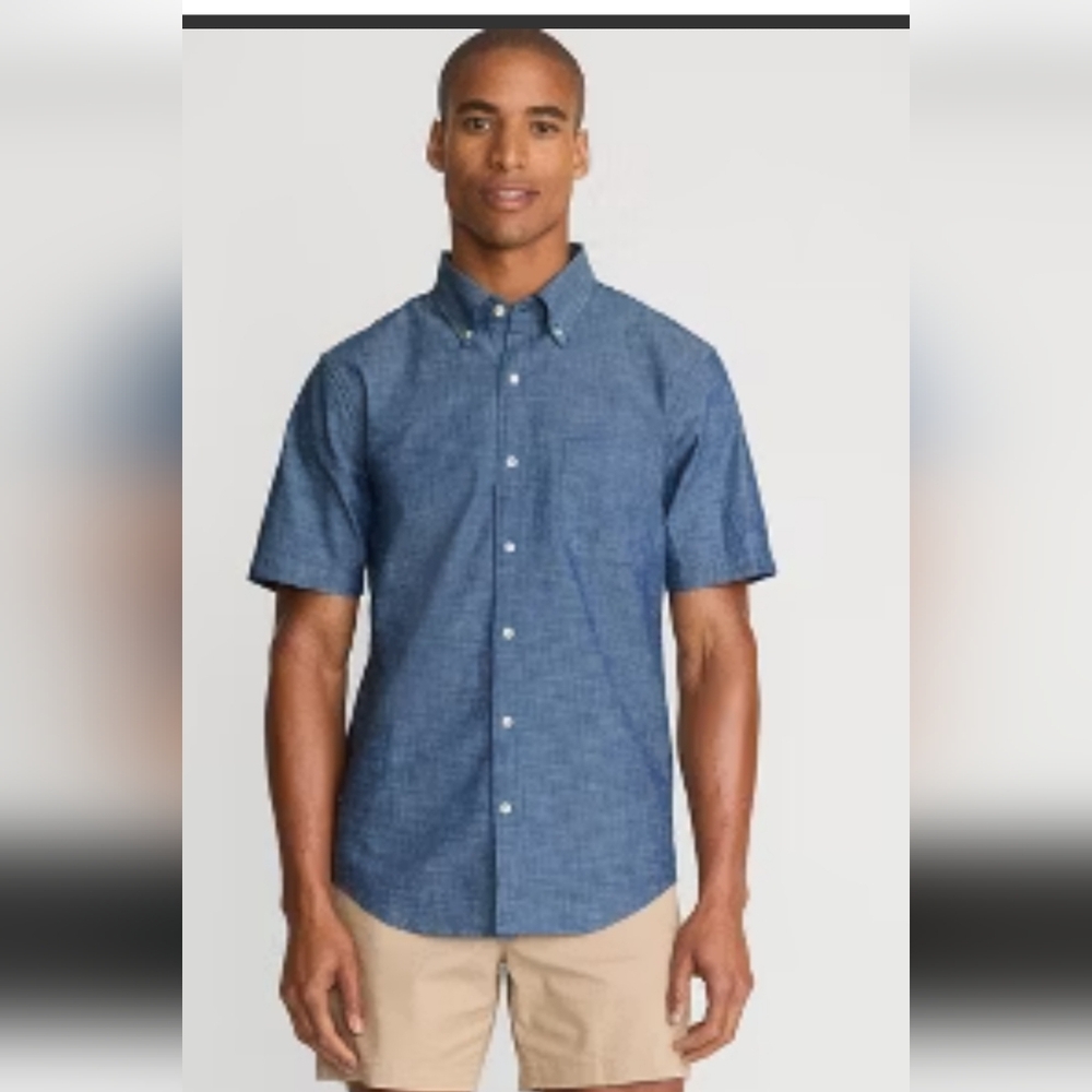 Lands' End Traditional Fit Short Sleeve Linen Shirt 16-16 1/2 Large